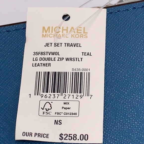 MICHAEL KORS LARGE DOUBLE ZIP WRISTLET WAllet Teal Color - Picture 16 of 16